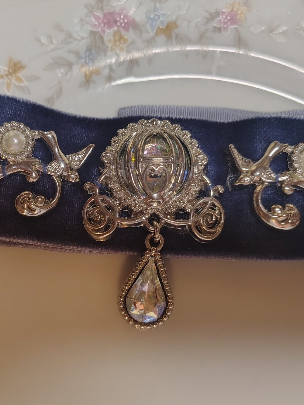 Disney Bridal Cinderella Velvet Silver Tone Garter Belt